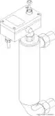 Wasserstandbegrenzer mit Verriegelung von Syr, bestehend aus einem zylindrischen Behälter und einer oberen Steuerungseinheit mit Anschlüssen und einem Einstellknopf.